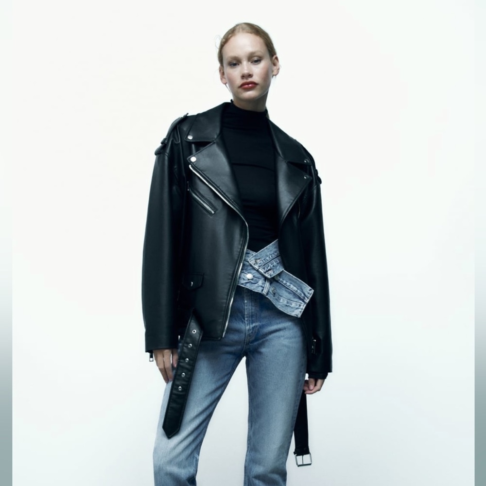 Oversized faux leather biker jacket